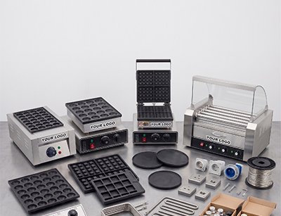 Custom logo nameplates and OEM components for Tarzan Kitchen commercial waffle makers and hot dog roller grills