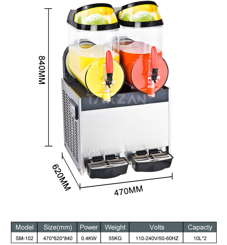 Commercial slush machine SM-102 10L+10L double tank frozen drink dispenser