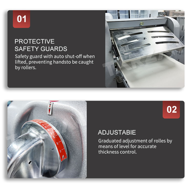 Protective safety guards with auto shut-off and graduated thickness adjustment lever