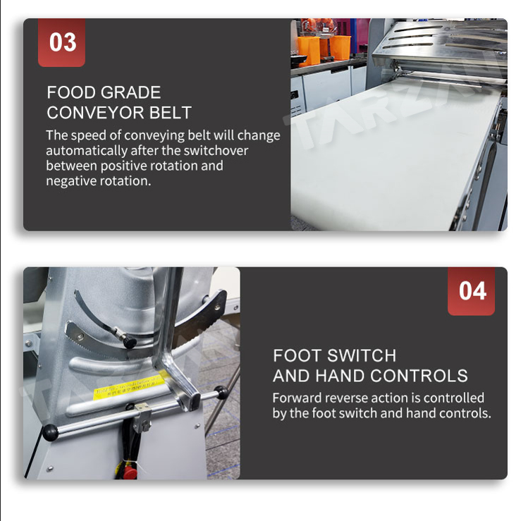 Food grade conveyor belt and dual foot switch with hand control forward reverse mechanism