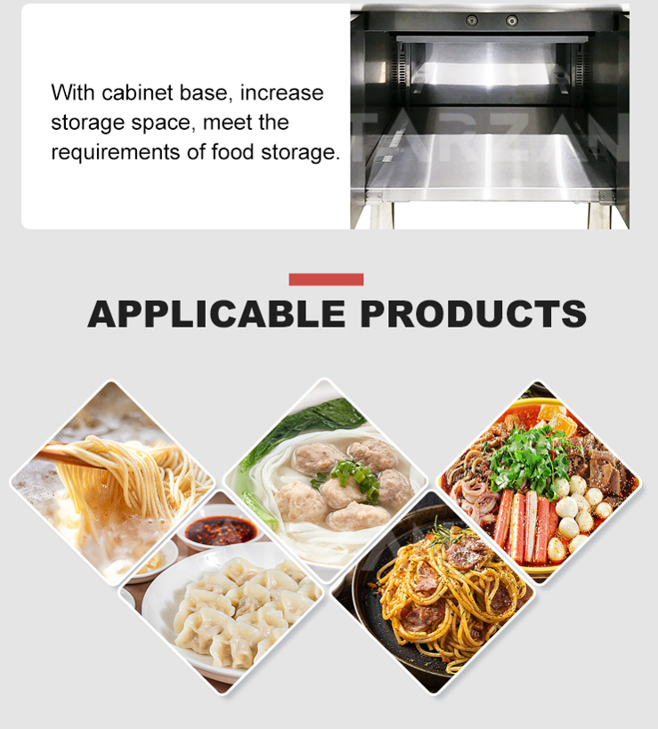 Spacious cabinet base interior and culinary dish applications including noodles pasta and dumplings