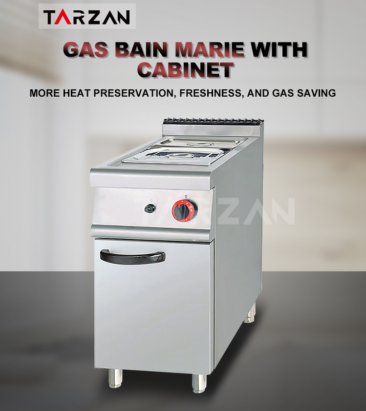 Commercial gas bain marie TGH-974 freestanding stainless steel wet heat food warmer with cabinet