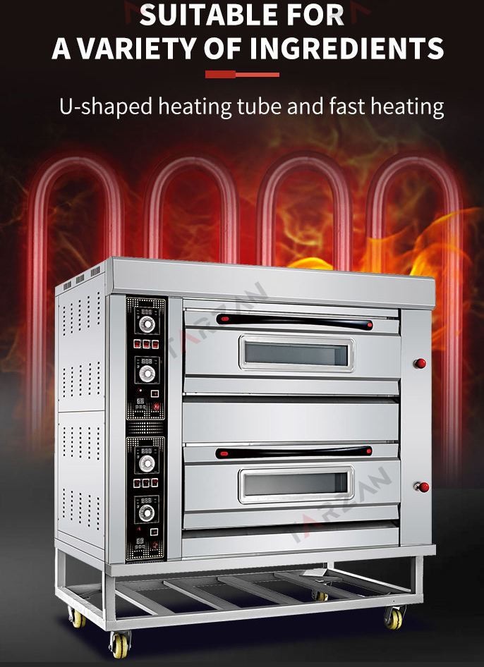Commercial gas deck oven featuring U-shaped heating tubes and fast thermal conduction