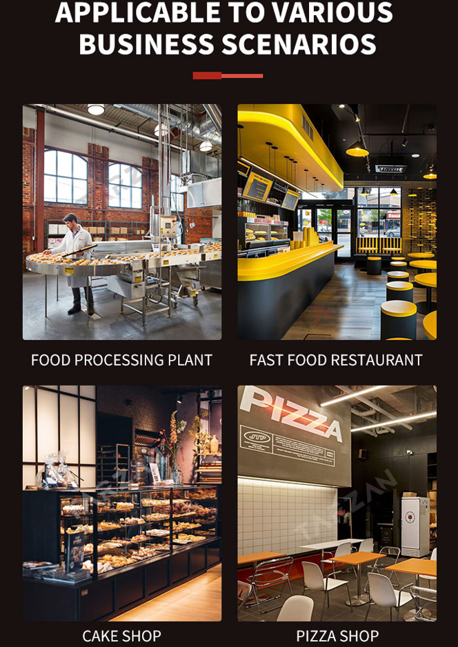 Commercial business scenarios in food processing plants fast food restaurants cake shops and pizza shops