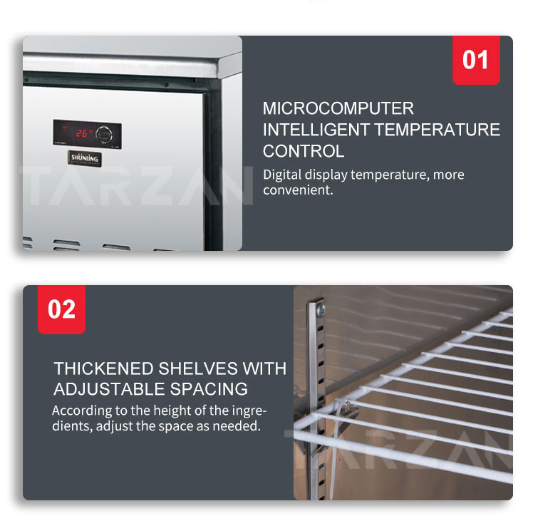 Detailed view of microcomputer digital temperature control and height adjustable wire shelf