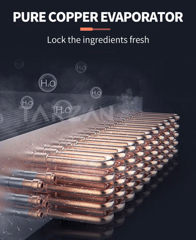 Pure copper tube evaporator coil structure ensuring rapid cooling and ingredient freshness