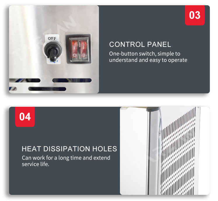 Detailed view of mechanical control panel toggle switches and side heat dissipation louvers