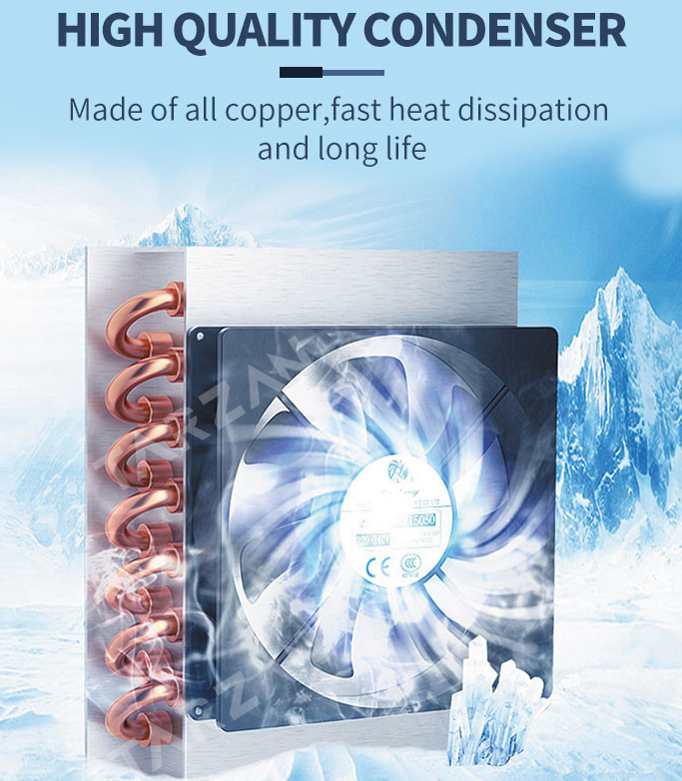 High quality all-copper condenser coil and high speed cooling fan for fast heat dissipation