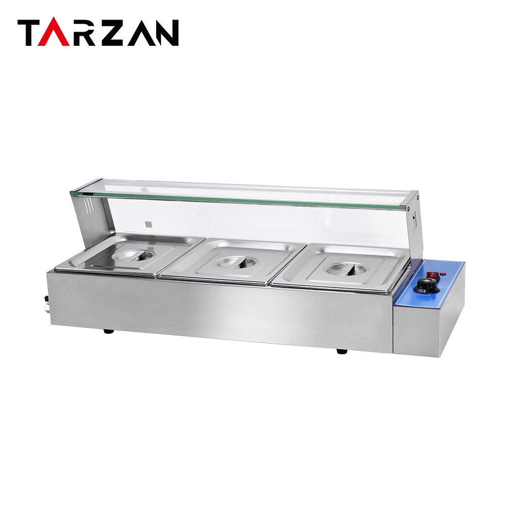 Countertop bain marie TBM-3 3-pan stainless food warmer with glass guard