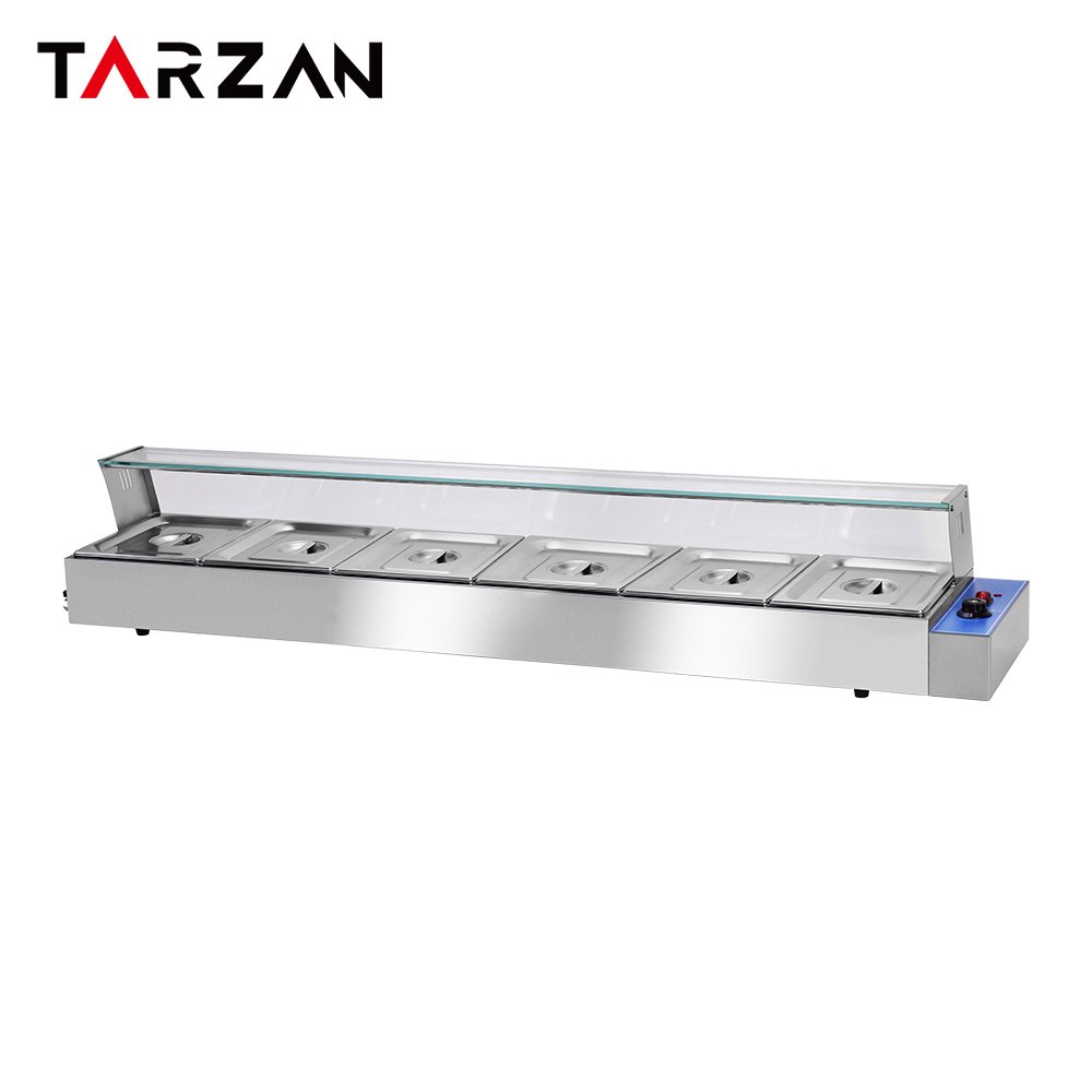 Countertop bain marie TBM-6 model featuring 6 stainless steel food pans