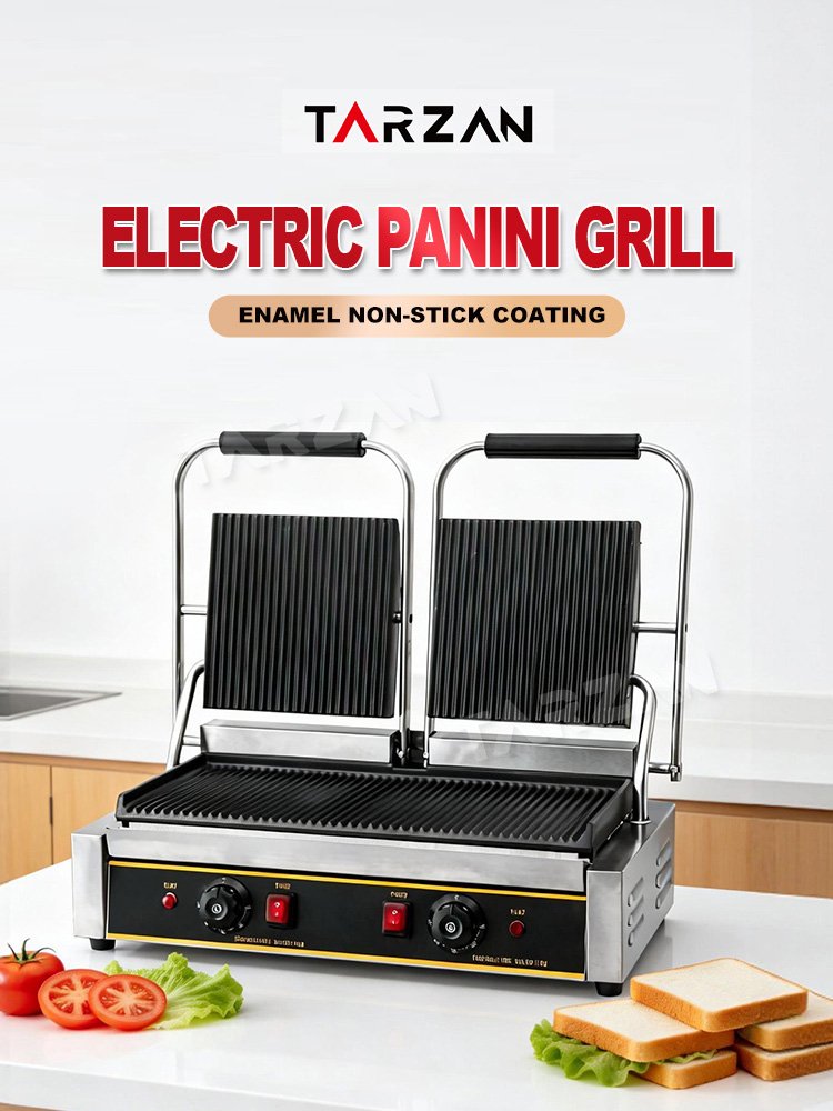 Double panini grill TEG-813 electric double head grooved contact sandwich press