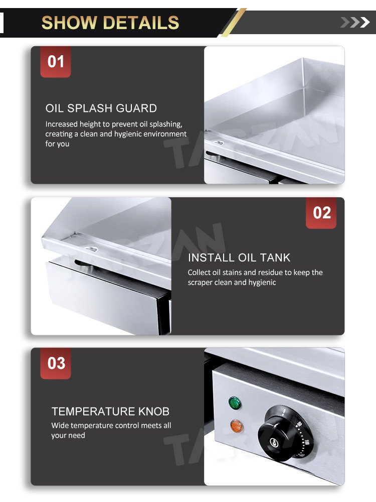 Commercial Electric Griddle TEG-818B Splash Guard and Oil Drain