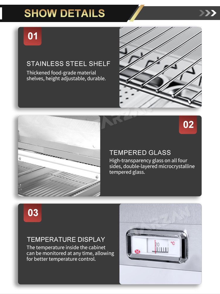 Close-up shot of stainless shelf double tempered glass and temperature display gauge