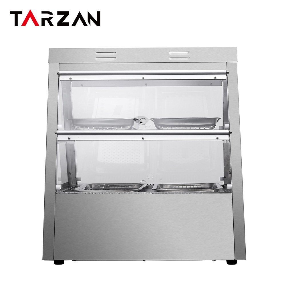 Front straight view of countertop electric food warming showcase showing internal tiers