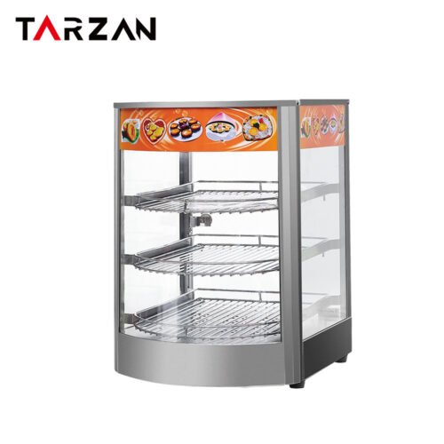 Three-quarter perspective view of TFW-3PA glass food warming display unit