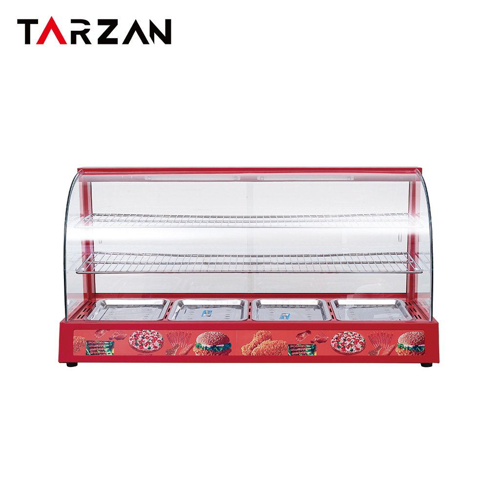 Commercial food warmer showcase TFW-4P red curved front 1200mm heated display cabinet