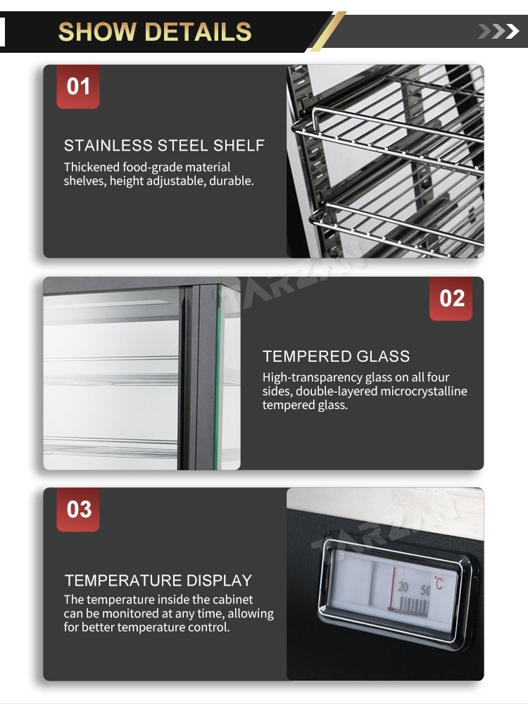 Detail shot of adjustable stainless shelves double tempered glass and thermometer