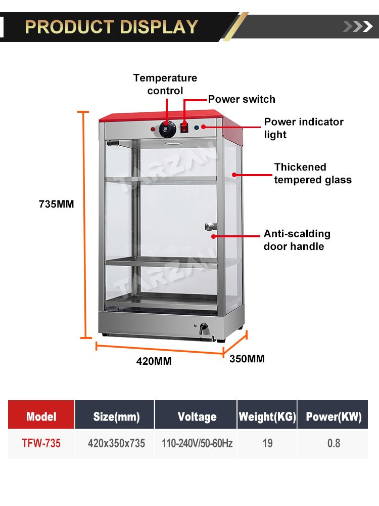 Labeled dimensional diagram and technical specification chart for TFW-735