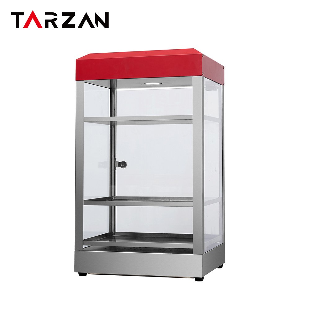 Front view of TFW-735 warming display cabinet showing interior food racks