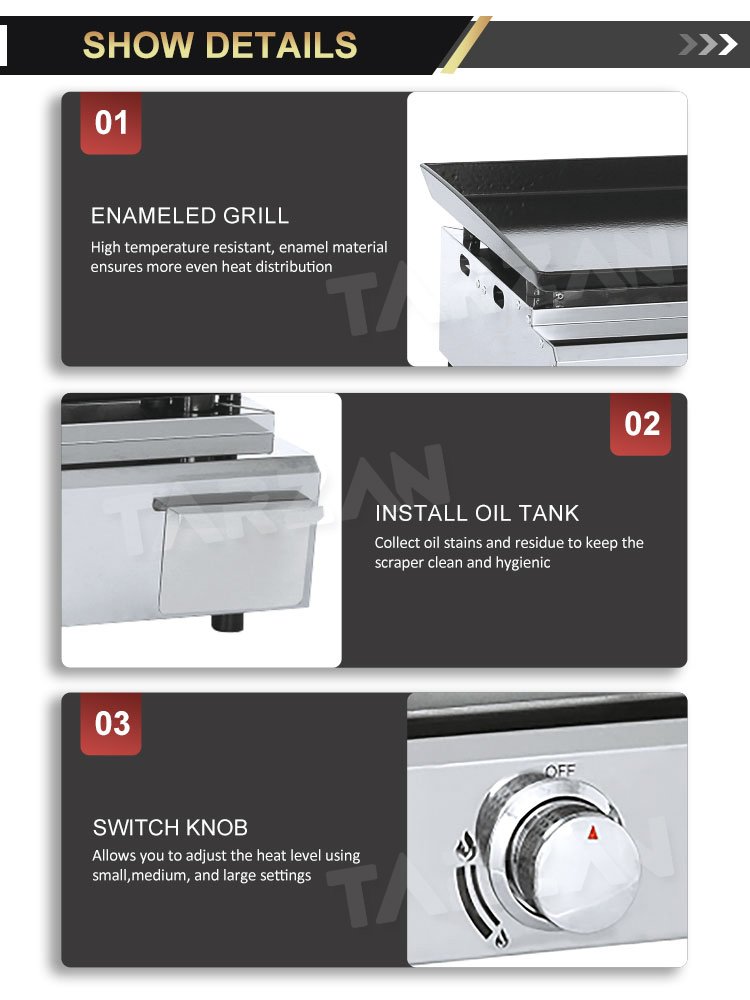 Commercial Gas Griddle TGG-630 Enameled Plate and Oil Tank
