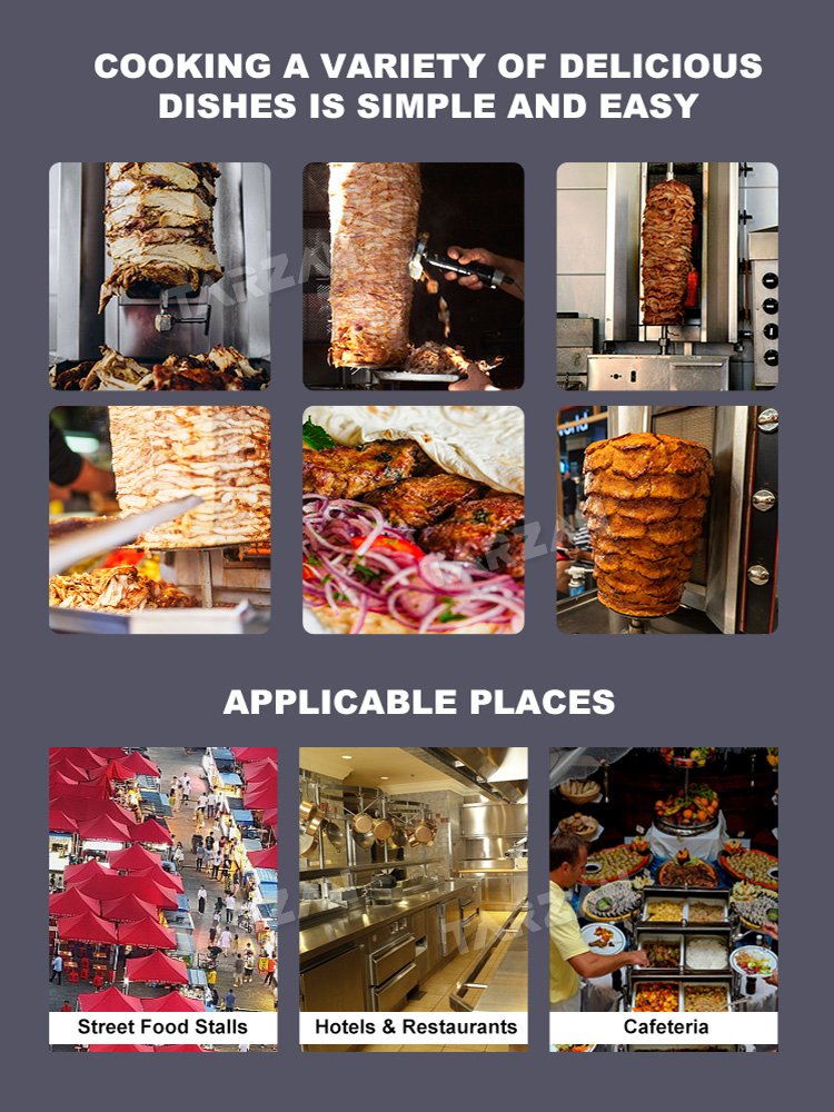 Shawarma slicing applications in street food stalls hotel restaurants cafeterias and kebab shops