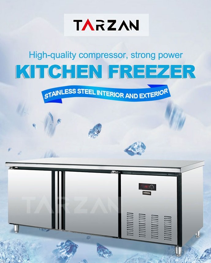 Commercial undercounter freezer TKF-250L stainless steel 2 door kitchen worktop refrigerator table