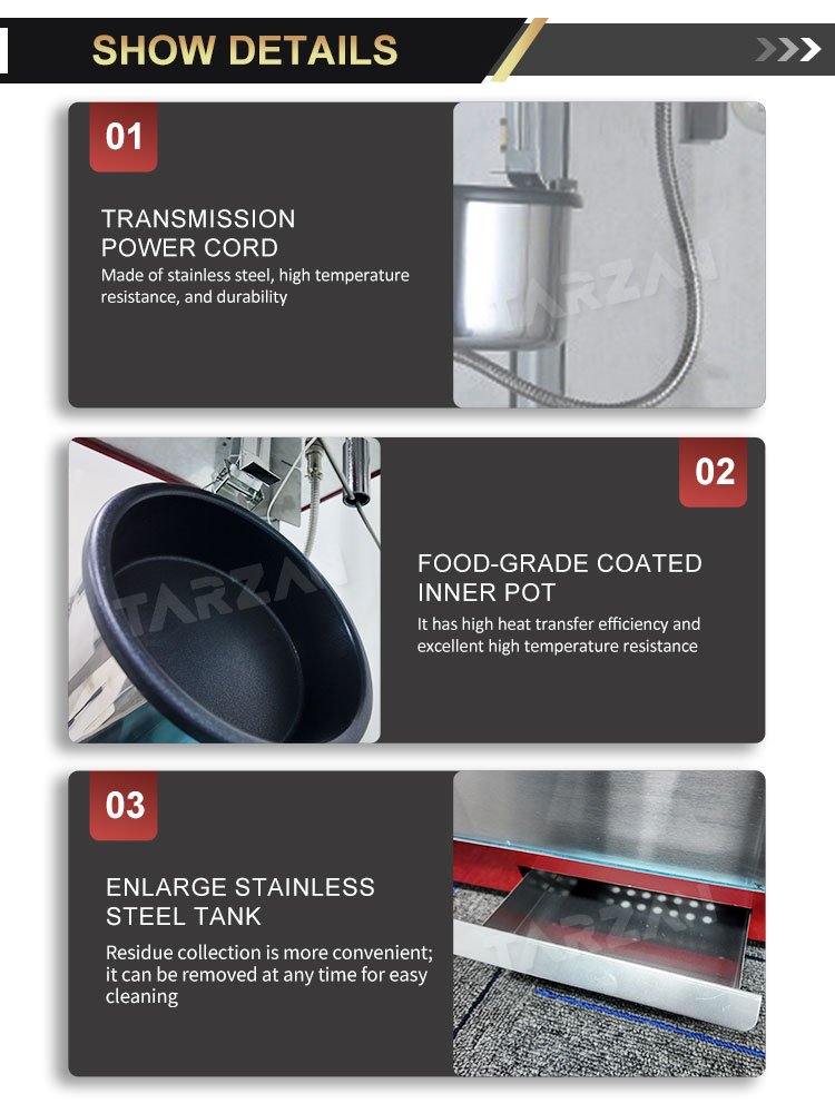 Detailed view of armored power transmission cord non-stick inner kettle and slide-out crumb drawer