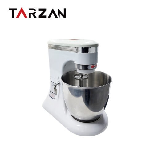 Commercial planetary mixer B-10S with a white countertop body, 10 L stainless steel bowl and wire whisk attachment on a white background.