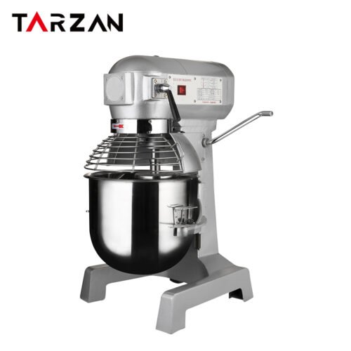 Commercial planetary mixer B-40 with a 40 L stainless steel bowl, safety bowl guard and floor-standing gray frame on a white background.