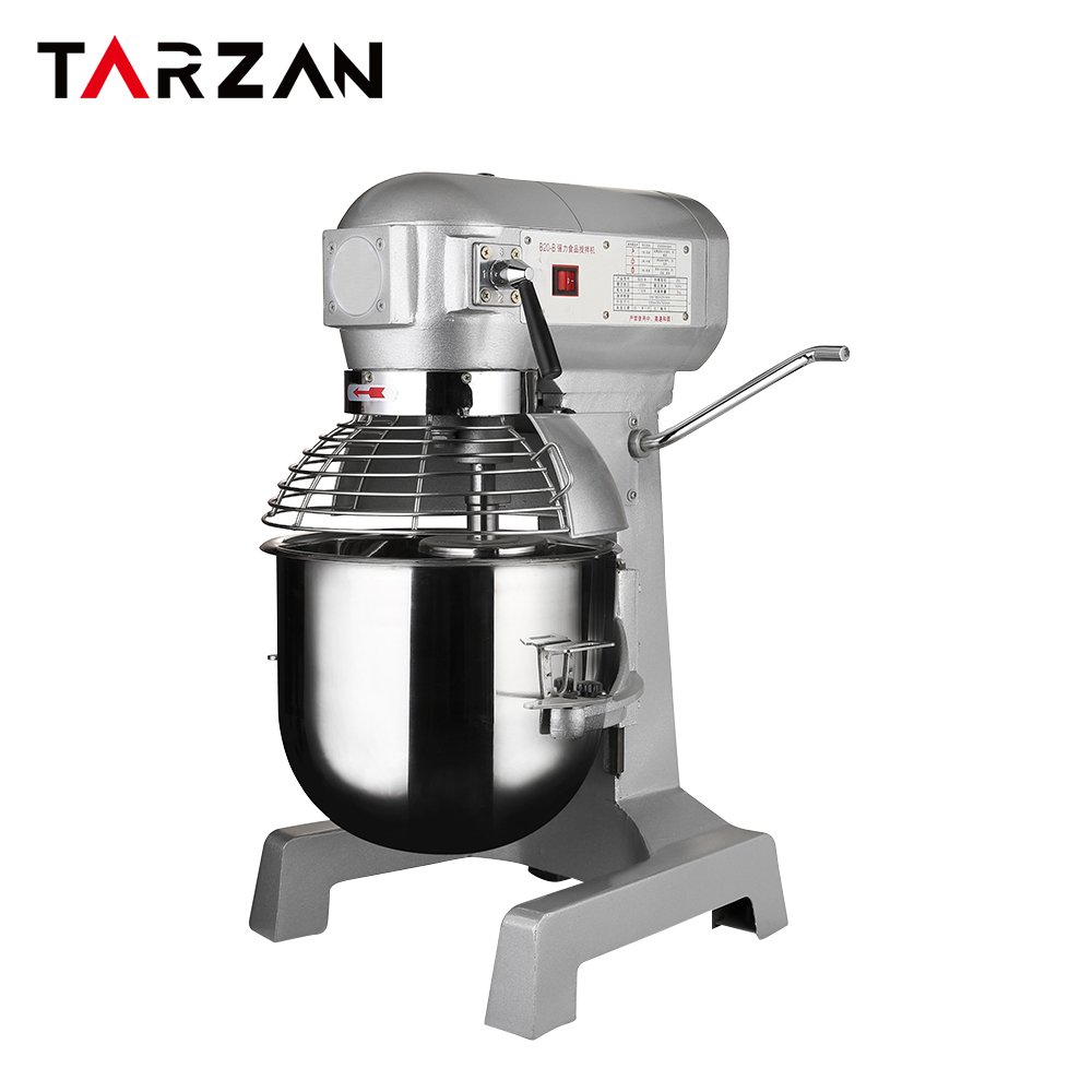 Commercial planetary mixer B-40 with a 40 L stainless steel bowl, safety bowl guard and floor-standing gray frame on a white background.