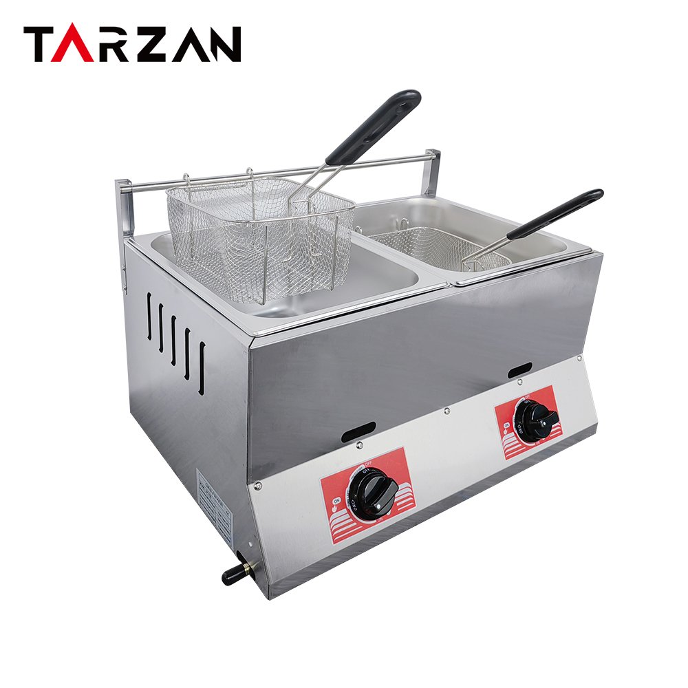 Commercial deep fryer manufacturer TGF-72B double tank gas fryer with hanging baskets